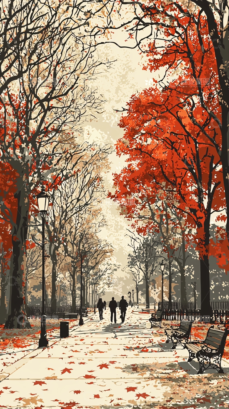 高清大图下载【趣麦麦图】秋日公园红叶小路