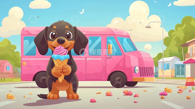 高清大图下载【趣麦麦图】卡通腊肠犬