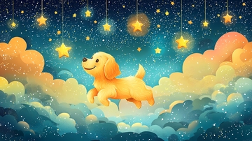 金毛犬在星空云朵上