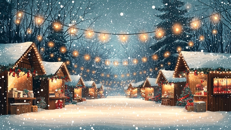 冬日圣诞集市雪景