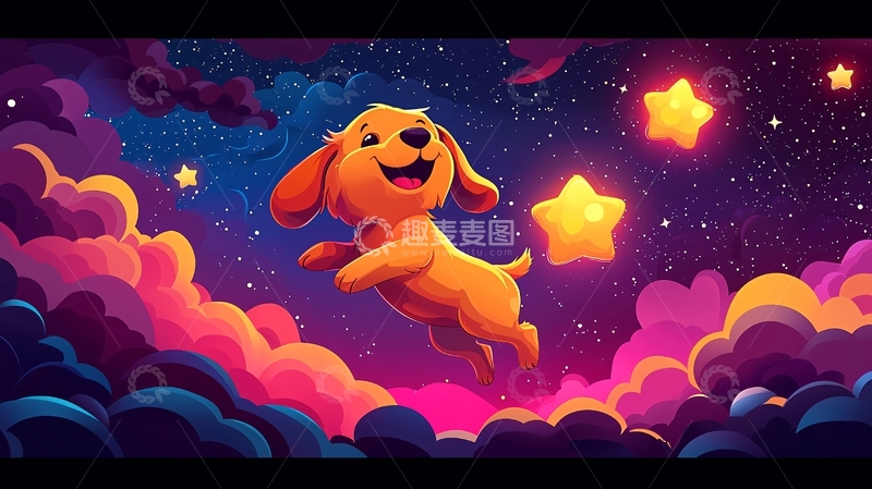 高清大图下载【趣麦麦图】小狗飞翔星空