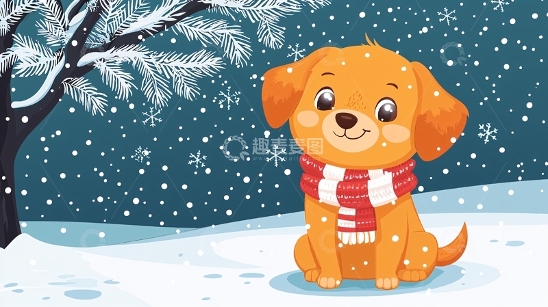高清大图下载【趣麦麦图】冬天小狗