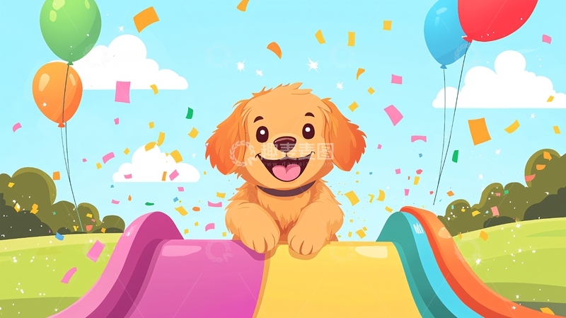 高清大图下载【趣麦麦图】可爱金毛幼犬生日派对