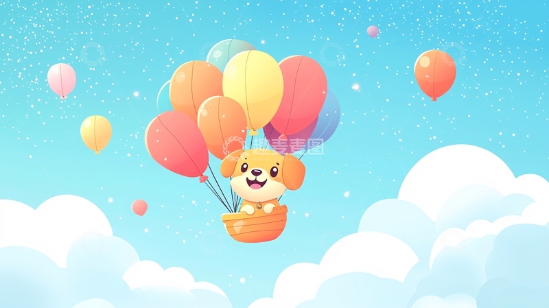 高清大图下载【趣麦麦图】卡通小狗热气球