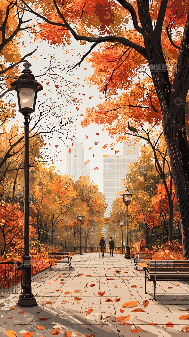 高清大图下载【趣麦麦图】秋季公园街景