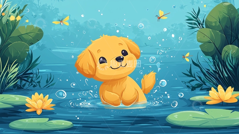 高清大图下载【趣麦麦图】小狗戏水