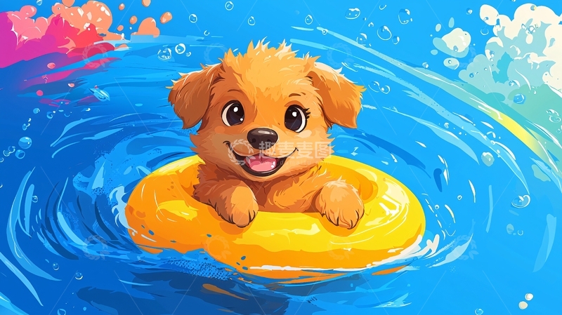 高清大图下载【趣麦麦图】可爱狗狗游泳圈