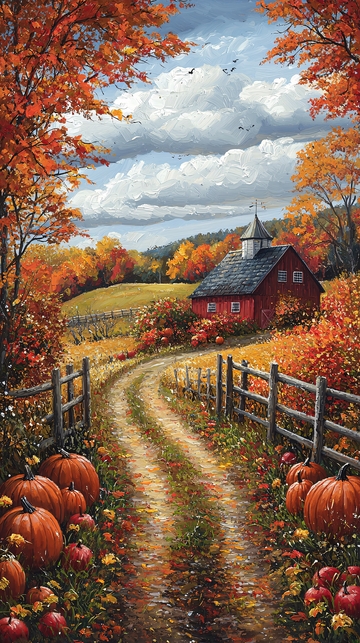 秋日乡间小路红屋