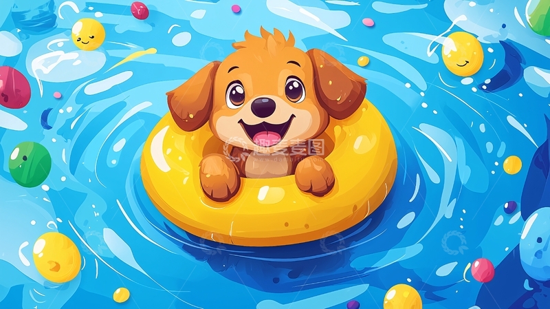 高清大图下载【趣麦麦图】卡通小狗游泳圈