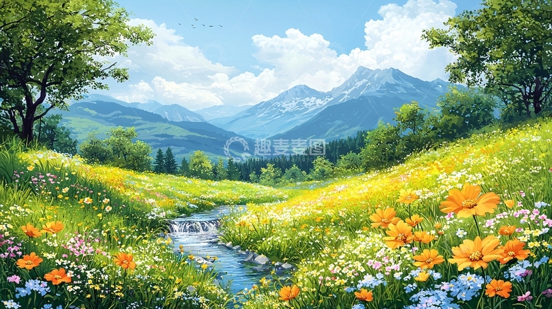 高清大图下载【趣麦麦图】春意盎然的山谷风景画