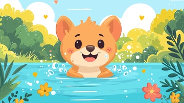 可爱卡通小动物游泳