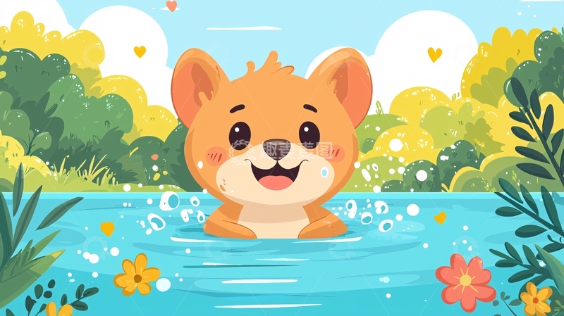 高清大图下载【趣麦麦图】可爱卡通小动物游泳