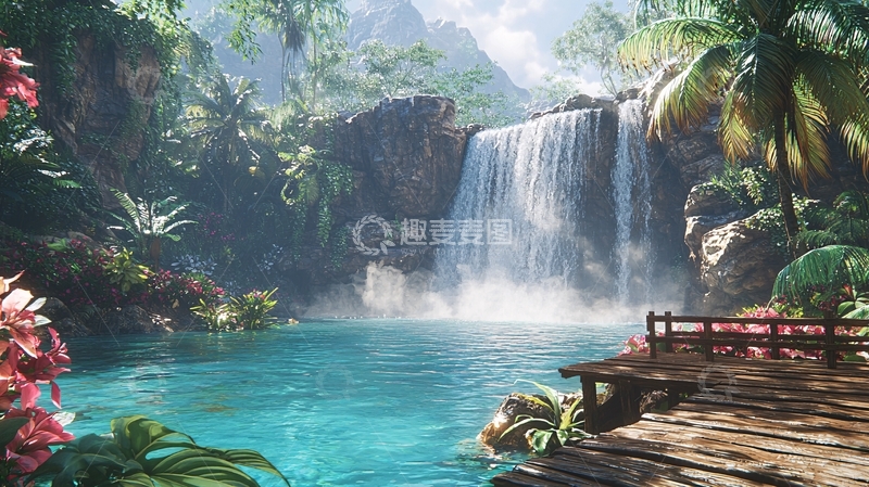 高清大图下载【趣麦麦图】热带雨林瀑布景观