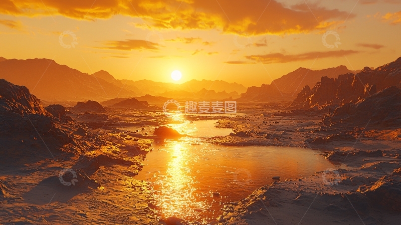 高清大图下载【趣麦麦图】落日余晖下的山海景色