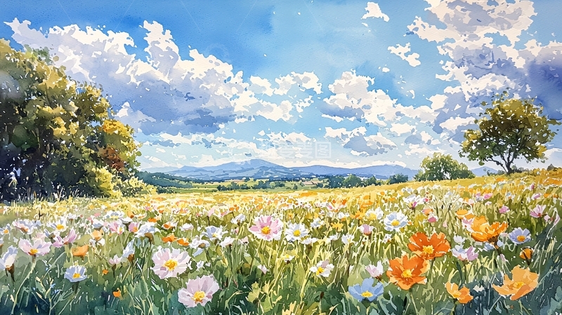 高清大图下载【趣麦麦图】水彩田园风景画