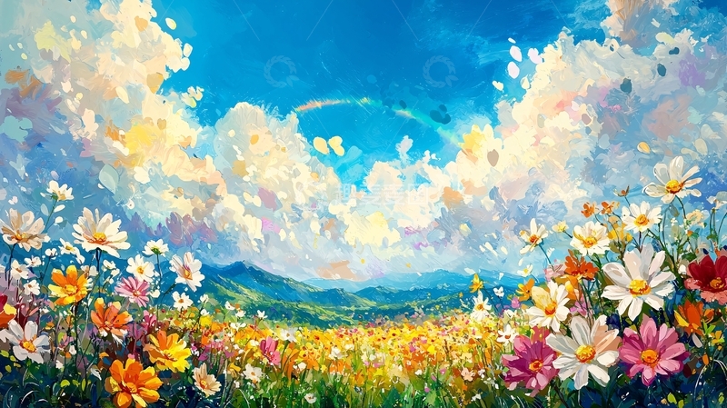 高清大图下载【趣麦麦图】梦幻花海蓝天白云