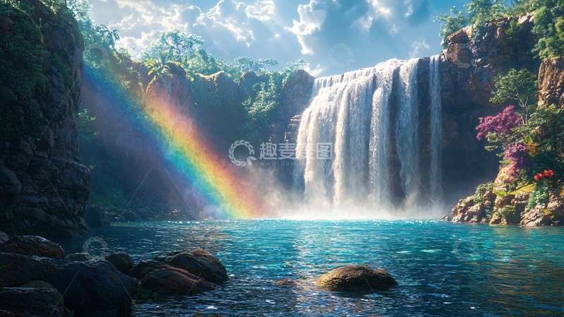 高清大图下载【趣麦麦图】彩虹瀑布