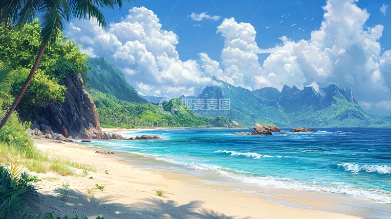 高清大图下载【趣麦麦图】热带海滩风景画