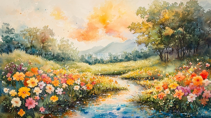 高清大图下载【趣麦麦图】水彩画风景