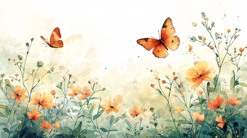高清大图下载【趣麦麦图】水彩蝴蝶花田