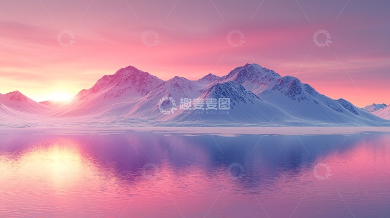 高清大图下载【趣麦麦图】粉色雪山日出倒影