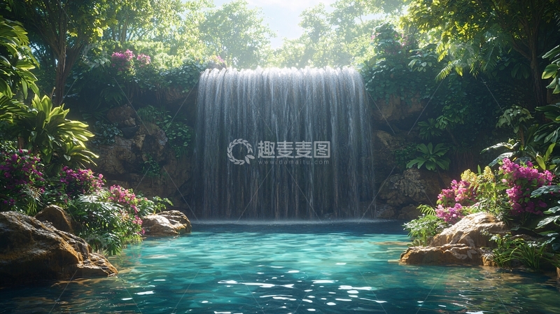 高清大图下载【趣麦麦图】热带雨林瀑布景观