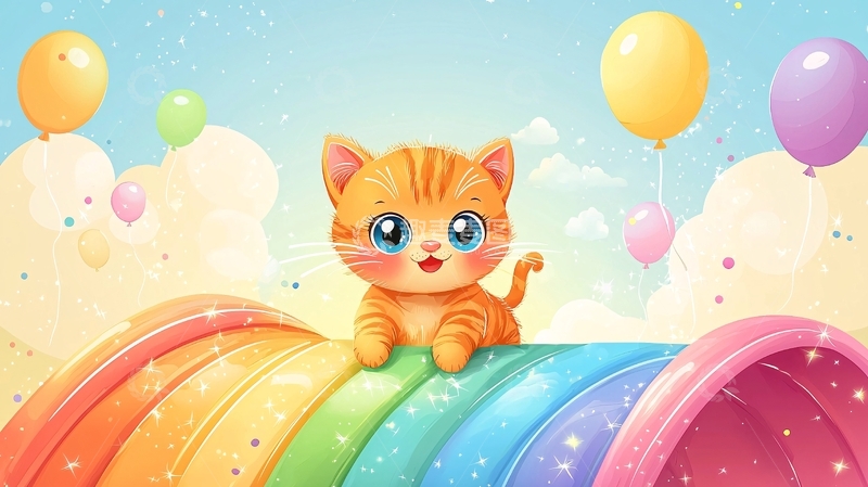 高清大图下载【趣麦麦图】小猫彩虹卡通