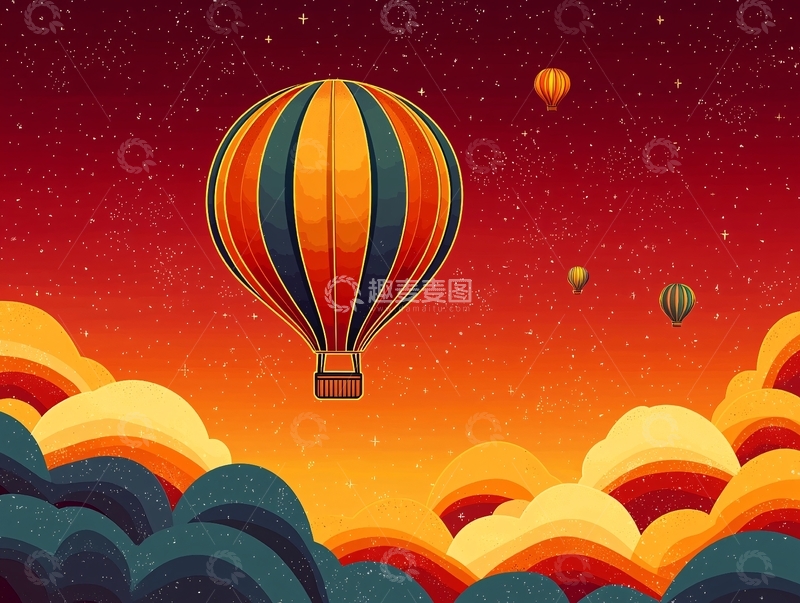 高清大图下载【趣麦麦图】复古热气球