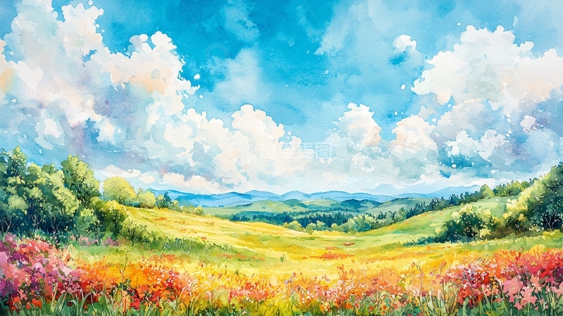 高清大图下载【趣麦麦图】水彩田园风光