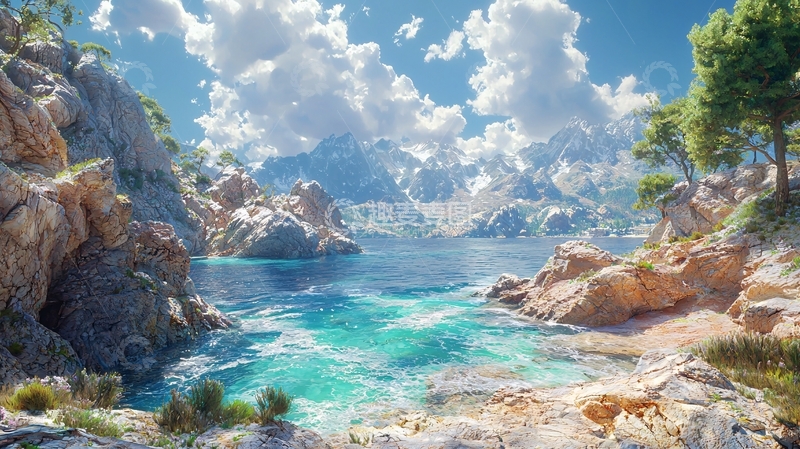 高清大图下载【趣麦麦图】阳光下的海边山崖