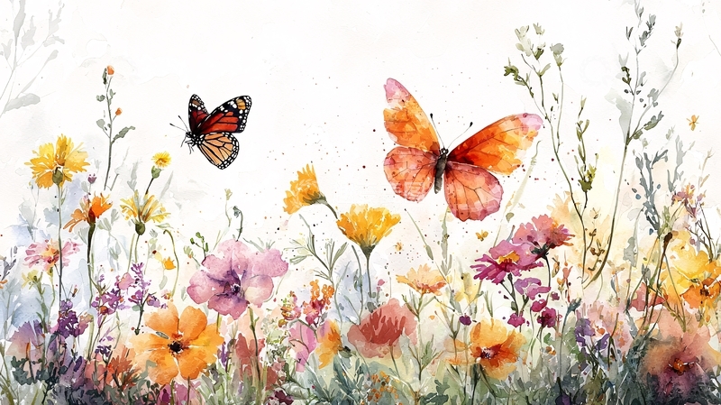 高清大图下载【趣麦麦图】水彩蝴蝶花田