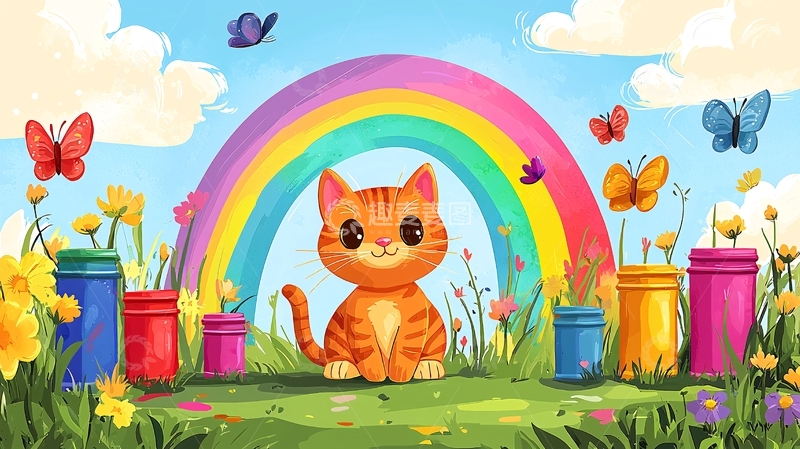 高清大图下载【趣麦麦图】彩虹下的小猫咪