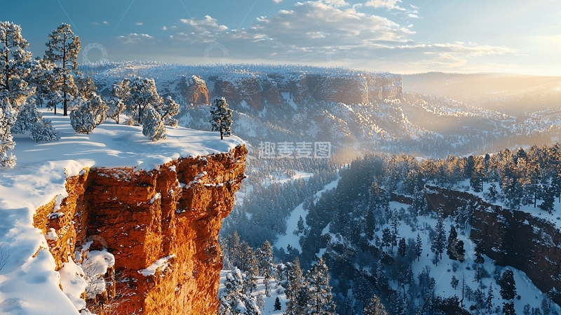 高清大图下载【趣麦麦图】雪山峡谷日出景色