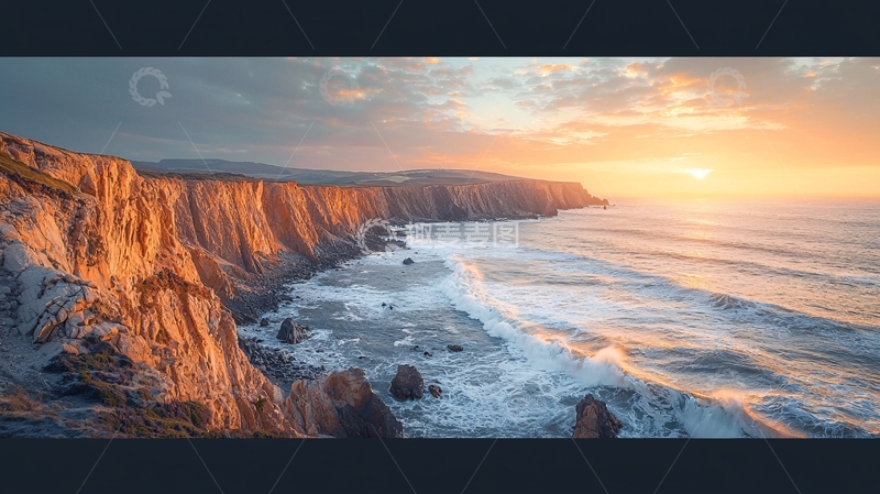 高清大图下载【趣麦麦图】日落海边悬崖峭壁