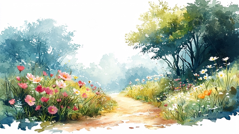 高清大图下载【趣麦麦图】水彩画森林小路