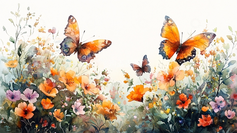 高清大图下载【趣麦麦图】水彩蝴蝶花卉