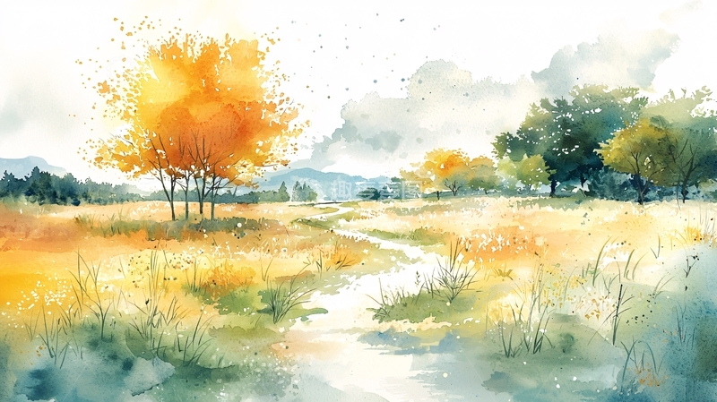 高清大图下载【趣麦麦图】秋日田园水彩画