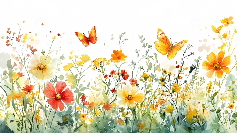 高清大图下载【趣麦麦图】水彩花卉蝴蝶