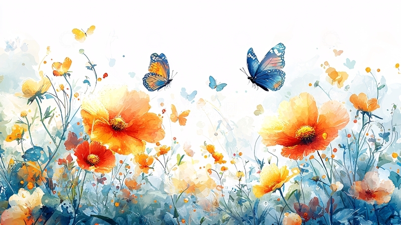 高清大图下载【趣麦麦图】水彩花卉蝴蝶