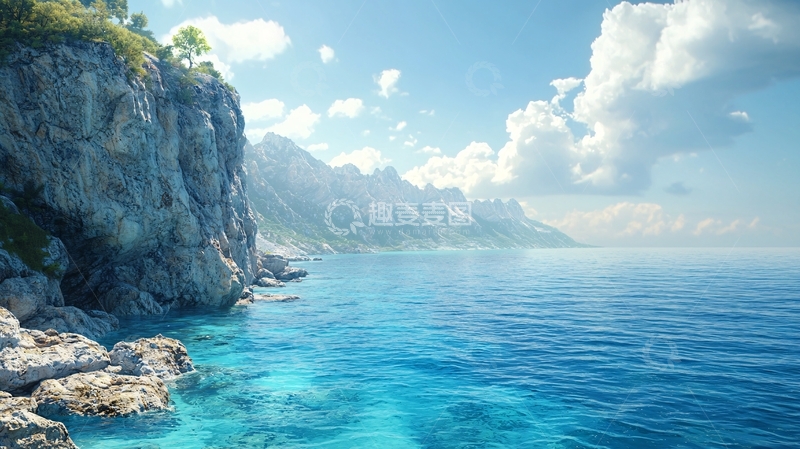 高清大图下载【趣麦麦图】蔚蓝海岸的悬崖峭壁