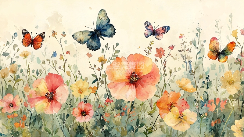 高清大图下载【趣麦麦图】水彩蝴蝶花卉