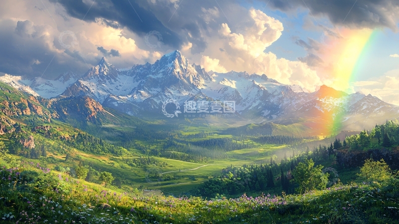 高清大图下载【趣麦麦图】彩虹雪山风景