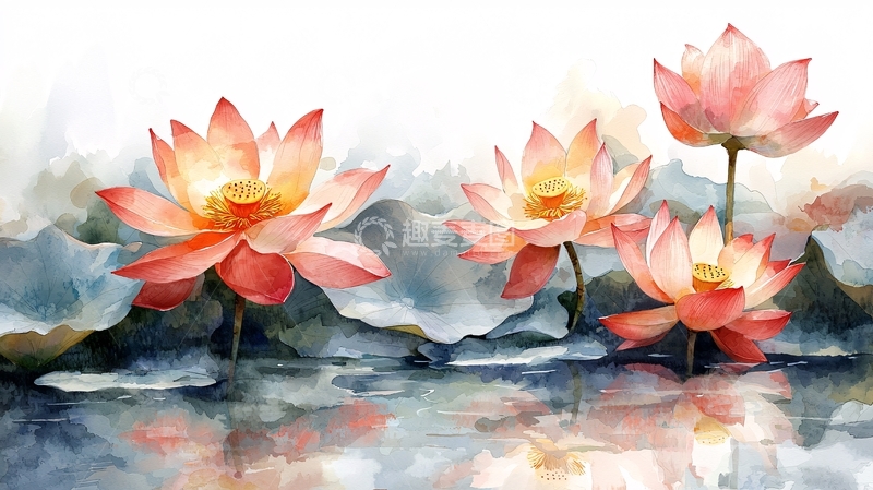 高清大图下载【趣麦麦图】水彩荷花