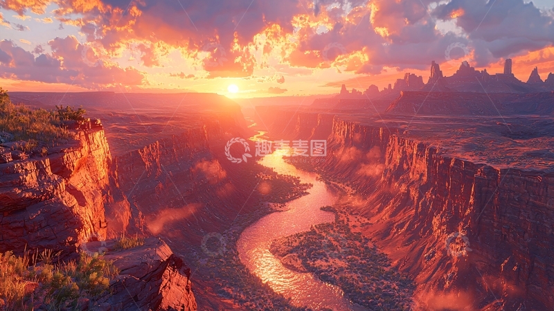 高清大图下载【趣麦麦图】壮丽峡谷日落景色