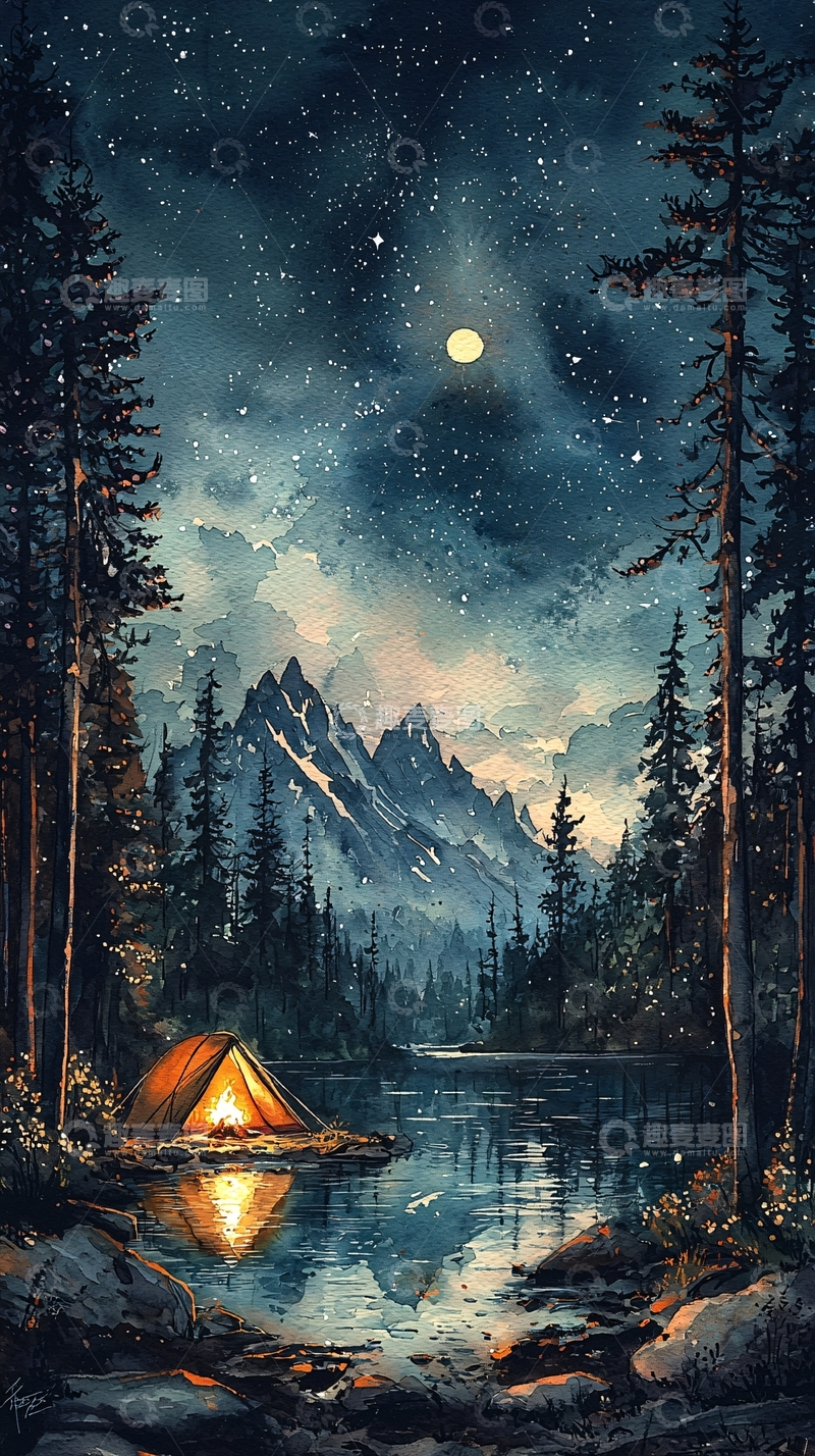 高清大图下载【趣麦麦图】星空下的营地