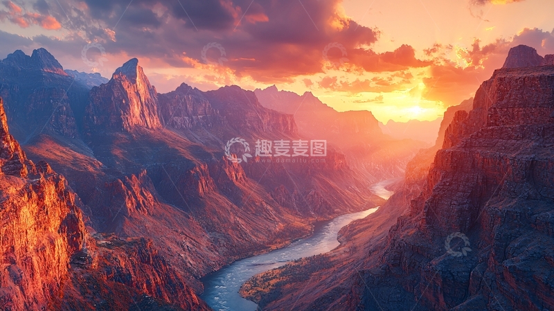 高清大图下载【趣麦麦图】壮丽山河日落景色