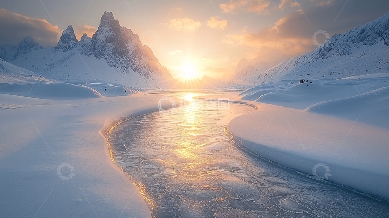 高清大图下载【趣麦麦图】极地雪山日出