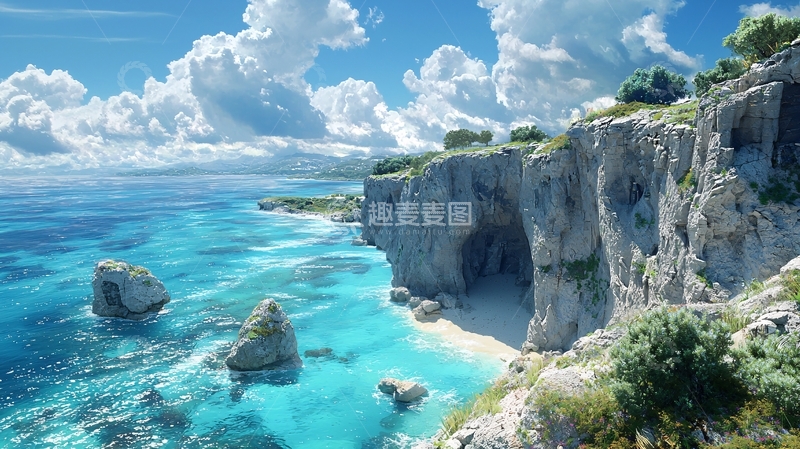 高清大图下载【趣麦麦图】碧海蓝天悬崖峭壁