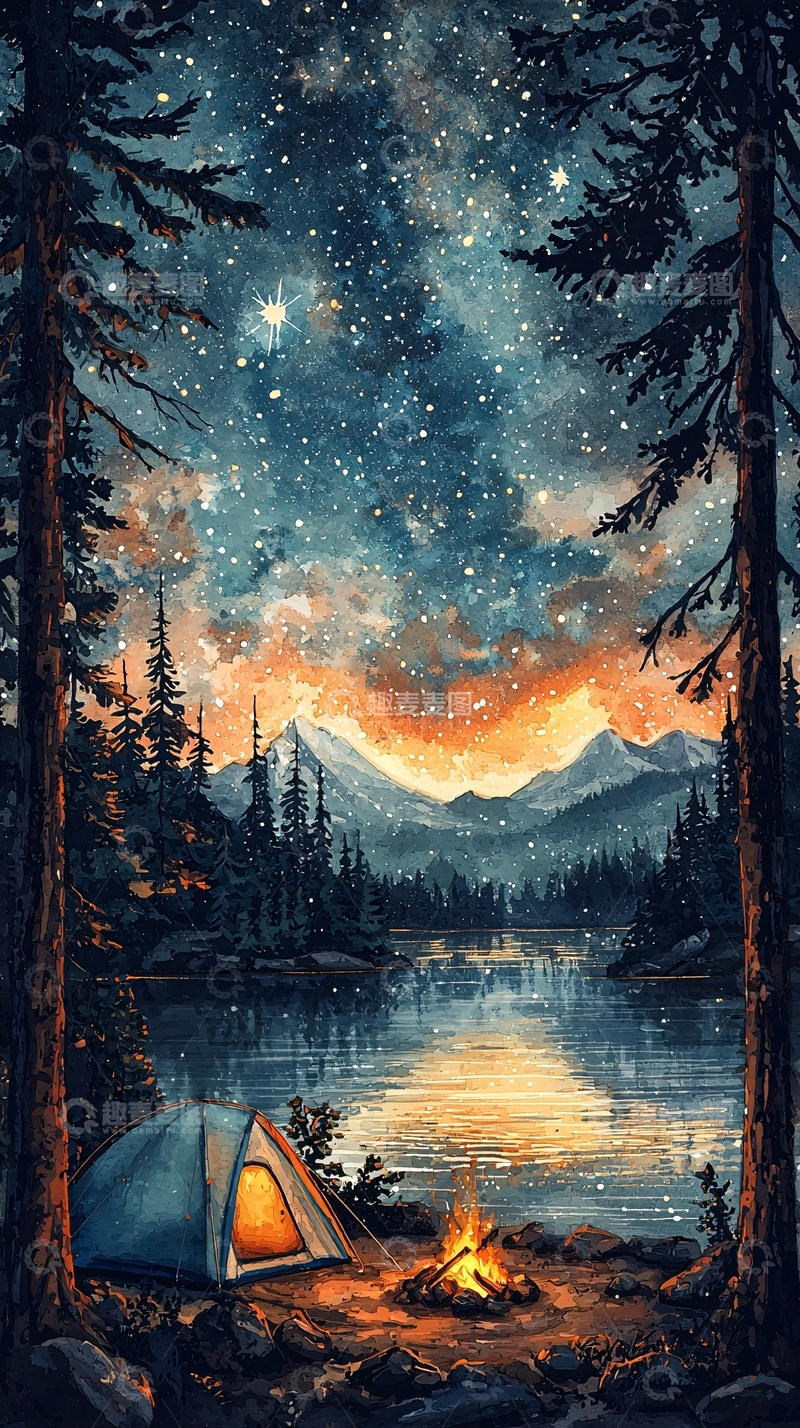 高清大图下载【趣麦麦图】星空下的营地