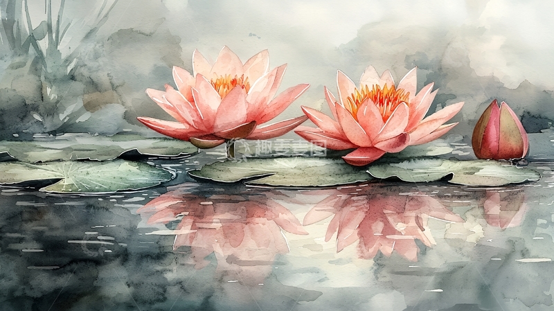 高清大图下载【趣麦麦图】水墨写意荷花